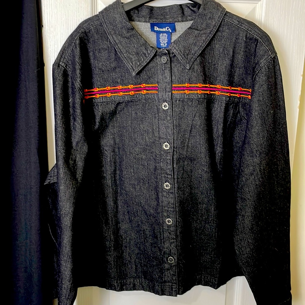 Denim&Co. 2XL dark black, long sleeve, button-down jacket/shirt